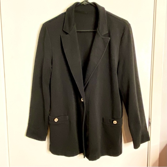 Women Black Light Jersey Blazer with Button Detail stretch Fabric Size Large - Picture 3 of 13